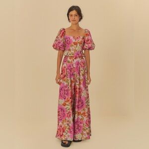 FARM Rio Pink Floral Wide-Leg Pants